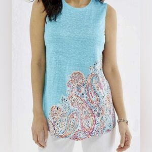 J‎ Jill Love Linen Portofino Island Blue Paisley Tank Plus Size Large Coastal